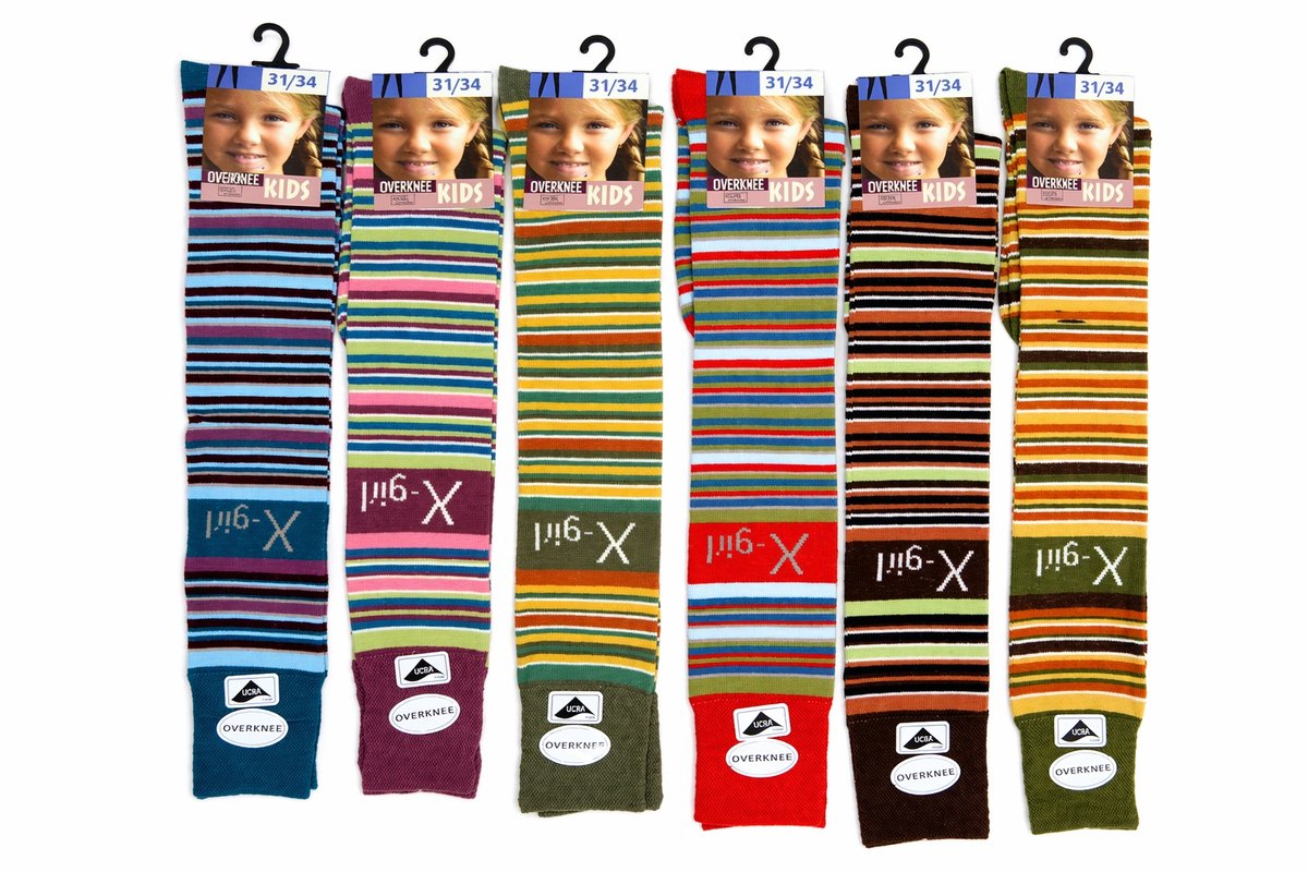 Junior - 90% coton + 5% polyamide + 5% élasthanne - naadloos - overknee junior - 6 paar - paars - blauw - rood - kaki - bruin - groen - maat 35/38