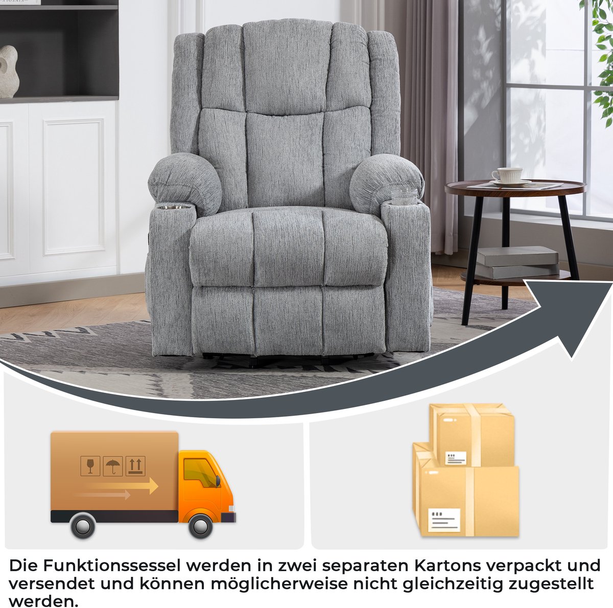 MIVRAY Sta-op Stoel - Elektrische Relaxfauteuil Met Massage En Warmte - Voor Senioren En Woonkamer - Fluweel Lichtgrijs – foto 8
