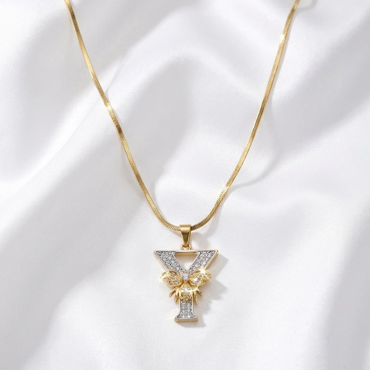 Dorvina 316L Roestvrij Staal Gekleurde Zirkonia Letter Y Ketting Goudkleurig Dames Hypoallergeen Ketting
