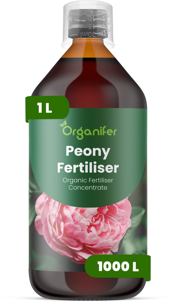 Vloeibare Meststof Voor Pioenen 1 L Voor 1000 L - Npk 2-1-8 - Ondersteunt Een Krachtige Opkomst In Het Voorjaar En Een Sterke Vroege Groei - Versterkt De Knopvorming Voor Grotere Vollere Bloemen - Organifer