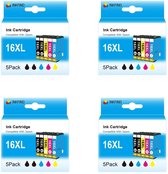 INKFIND 16XL Inktcartridges voor Epson16 Epson16XL Epson 16XL | multipack van 20 stuks (4 x 5pack= 8 x Zwart, 4 x Cyaan, 4 x Magenta, 4 x Geel) voor Epson Workforce WF-2010W/2510W/2520NF/2530WF/2540/2630WF/2650WF/2660WF/2750DWF/2760DWF
