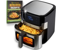 Nutrilovers NUTRI-FRYER Heteluchtfriteuse, roestvrij staal, XXL, 8 liter, 2000 W, roestvrij staal met led-touch-display, Double Heating technologie, kijkvenster, vetarme friet, friteuse zonder olie [Energieklasse A+++]