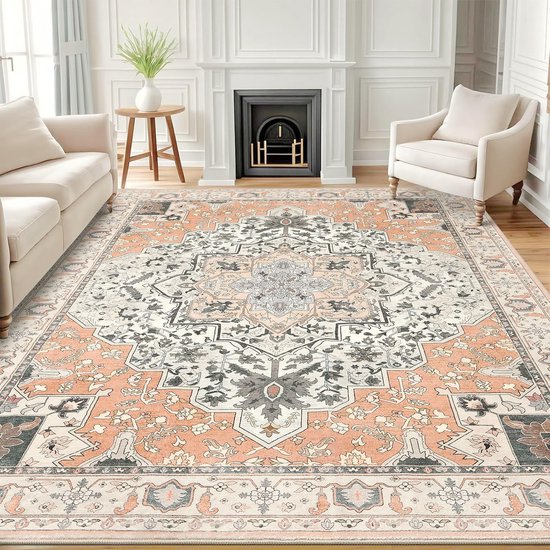 Homaxy Woonkamerkleed - Zacht Bloemmotief Tapijt - Machinewasbaar Vintage Tapijt - 153x213 cm - Rechthoekig - Roze