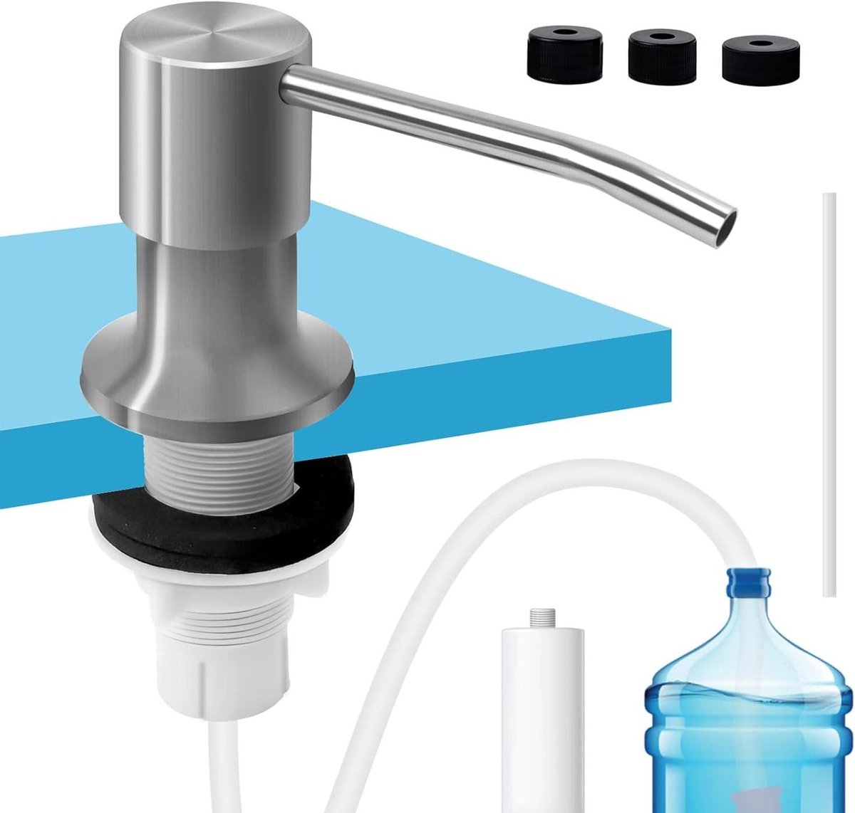 Stainless Steel Afwasmiddel Dispenser 500 ml, 360° Draaiend, Ideaal voor Keuken en Badkamer, Perfect voor Afwassen en Opslag