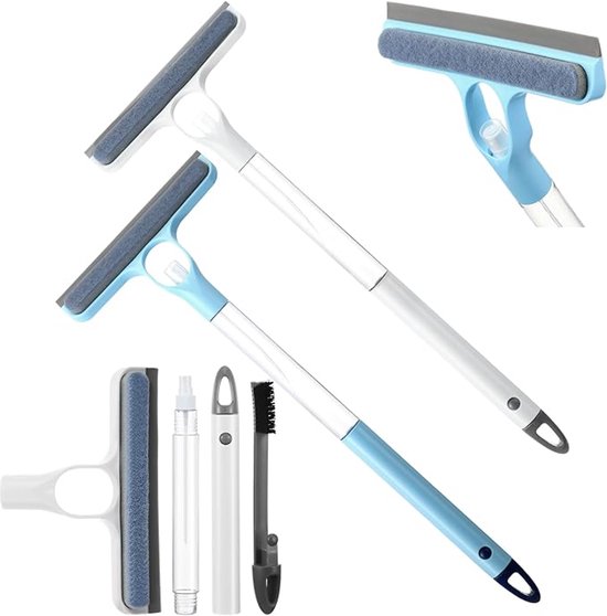 2 Stuks Silicone Raam Wisser Set - 4-in-1 Raamreinigingsse - Aamwisser - Ramenwasser - Professioneel Raamreinigingspakket - Badkamer Accessoires - Afneembaar - Geschikt Voor Doucheglas, Spiegels En Auto's - Blauw, Wit - 58 Cm