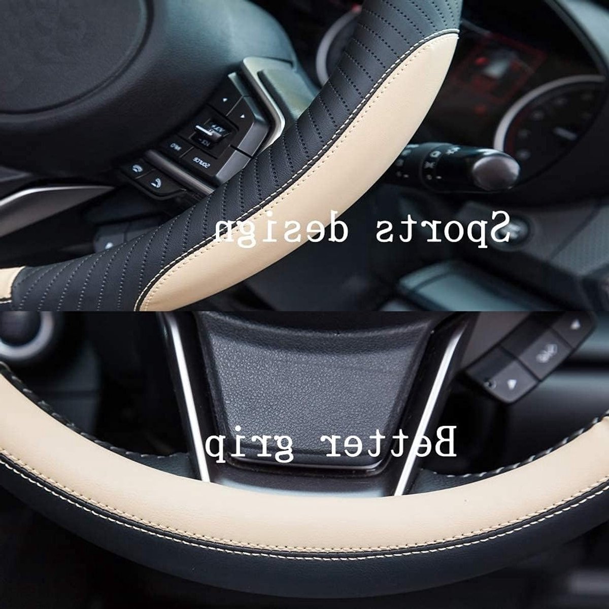 Allecto - Leren Stuurhoes - Antislip en Comfortabel - Beige - Universele Stuurwielhoes - Voor Auto's met Stuur van 37 - 38 cm – foto 5