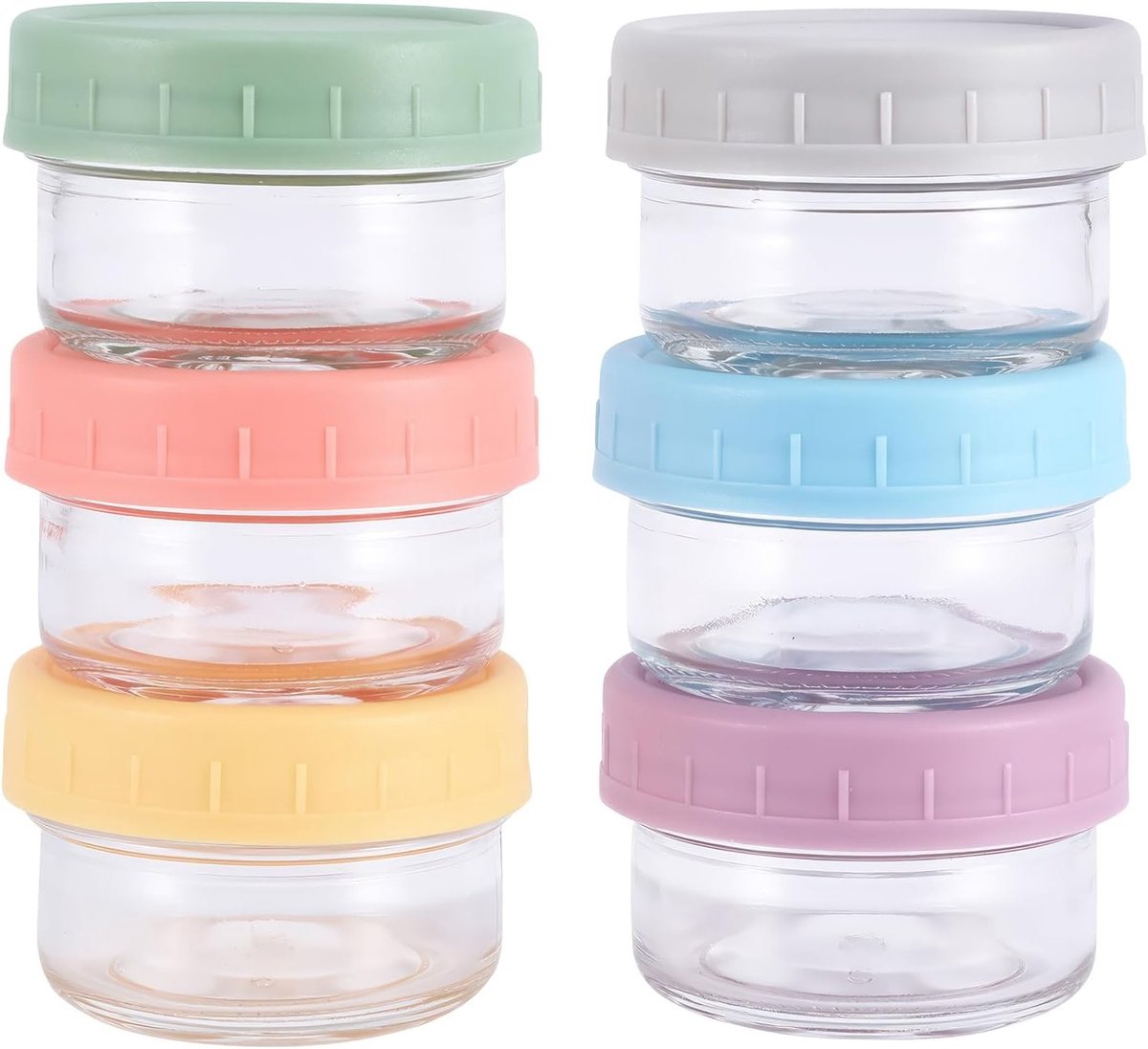 Set van 6 Glazen Opbergdozen met Deksel, 80 ml, Luchtdicht, BPA-vrij, Voor Vriezer, Mini Boxen voor Dressing en Voedsel, Geschikt voor Magnetron en Koelkast