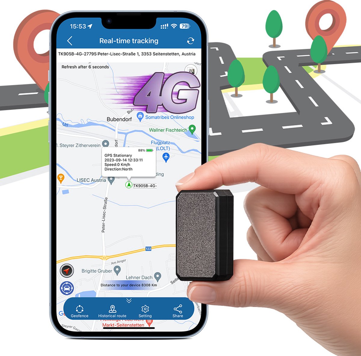 Micro GPS Tracker 4G Zonder abonnement, met Magneet, Gratis APP - Real-time Locatie, Anti-Diefstal, Bewegingsalarm & Geo Fence – Voor Auto, Kinderen, Huisdieren