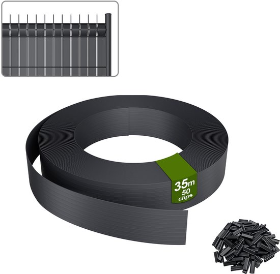 Bande de tressage de clôture 35m – Bandes d'intimité en PVC pour clôture à double treillis – Brise-vue Jardin & Balcon – Clips inclus – Anthracite