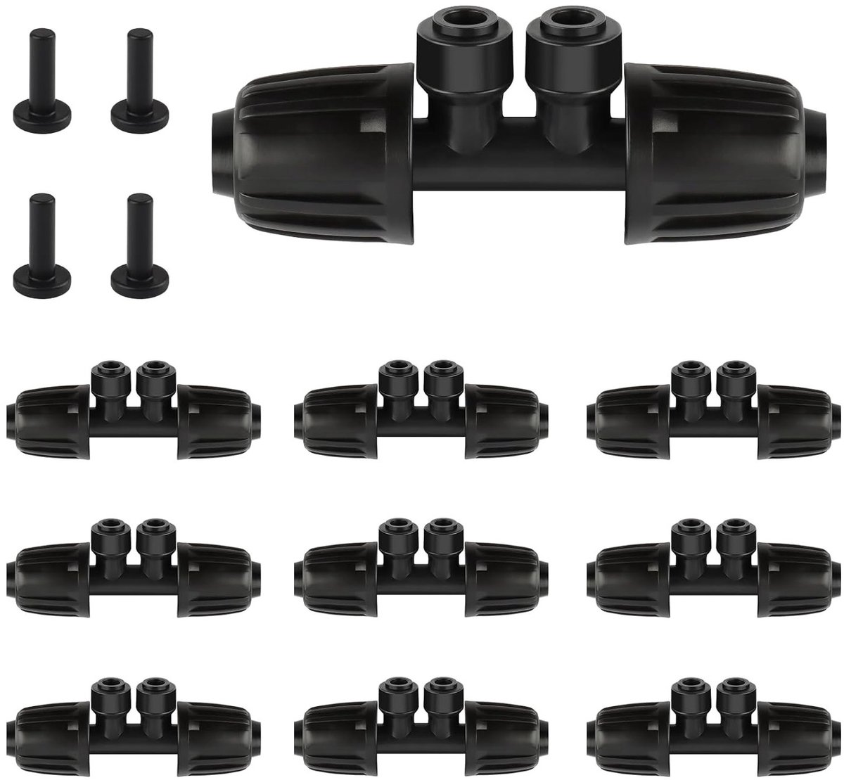 10 Stuks 1/2'' naar 1/4'' Barbed T-stuk Snelle Verbinder, Push-to-Fit Drip Irrigatie Fittingen met Antilek Gesloten Splitter voor Irrigatiebuizen met 4-Weg Verbinder en 4 Stoppen