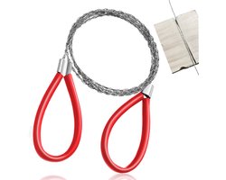 Roestvrijstalen draadzaag voor PVC-slangen, buizen, algemeen gereedschap, kabelzaag, 80 cm, gekartelde snijkabel met twee handgrepen voor het zagen van hout, kunststof, bot, rubber, rood