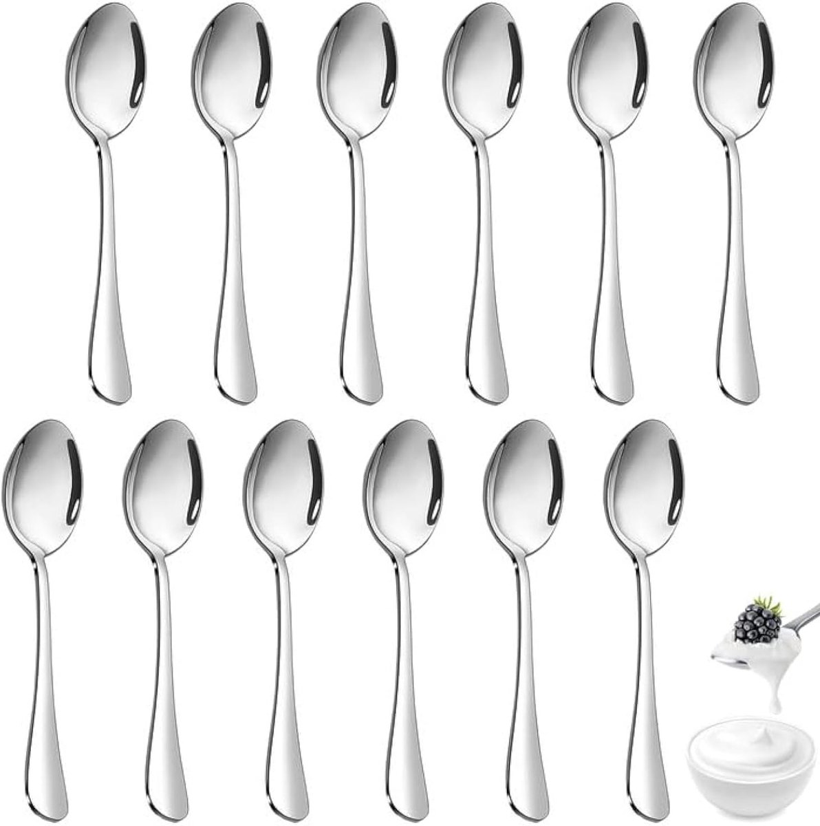 Set van 12 RVS Koffielepels van 14 cm - Roestvrijstalen Dessertlepels, Vaatwasserbestendig, Ideaal voor Thuis en Restaurantgebruik