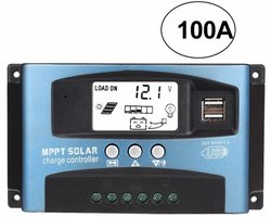 Zonne-energieregelaar MPPT 100A, batterij-regelaar Intelligente regelaar zonne-energie USB 12V 24V met zwart LCD-scherm (100A)