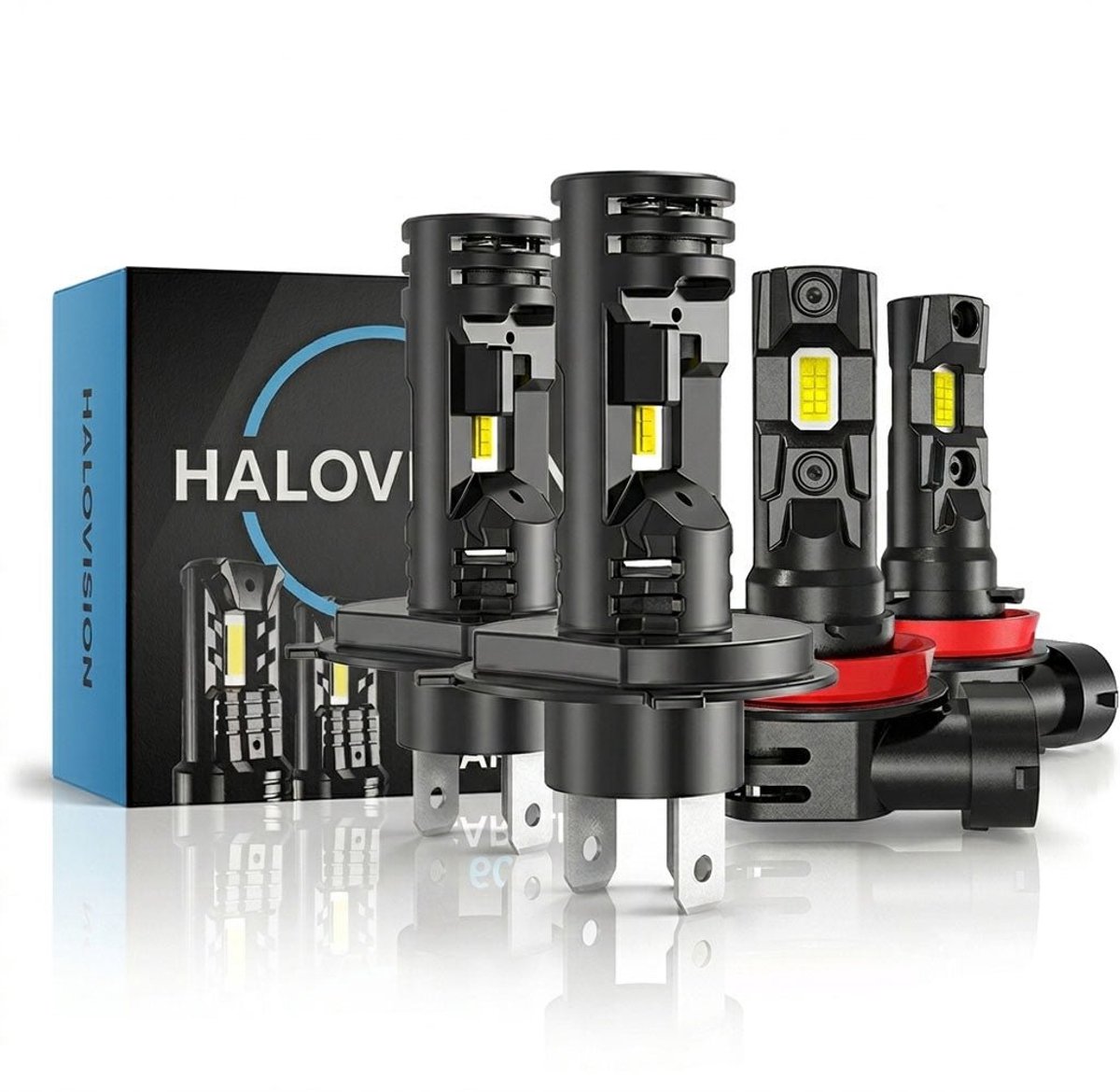 HaloVision Turbo LED Koplampen H4 en H8 H9 H11 H16 - Combideal 25W 5000Lm 6000K Helder Wit LED Set