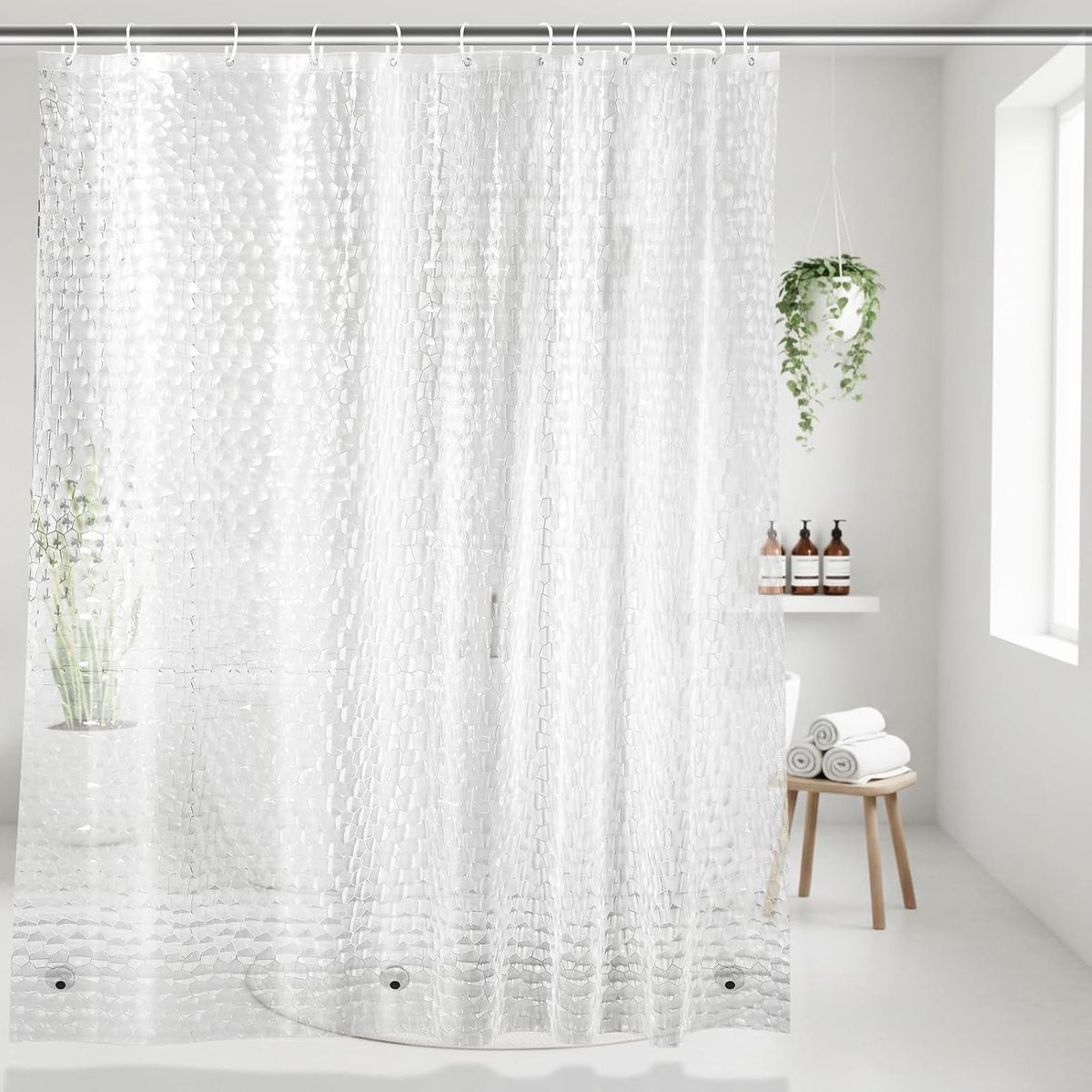 Douchegordijn 180 x 200 cm, Waterdicht en Wasbaar, Anti-Schimmel, 3D Design, Inclusief 12 Ringen