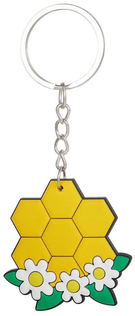 Honingraat & Bloemen Sleutelhanger - Uniek Bijen Ontwerp - Geel - Decoratie voor Tas of Sleutels - 1 Stuks