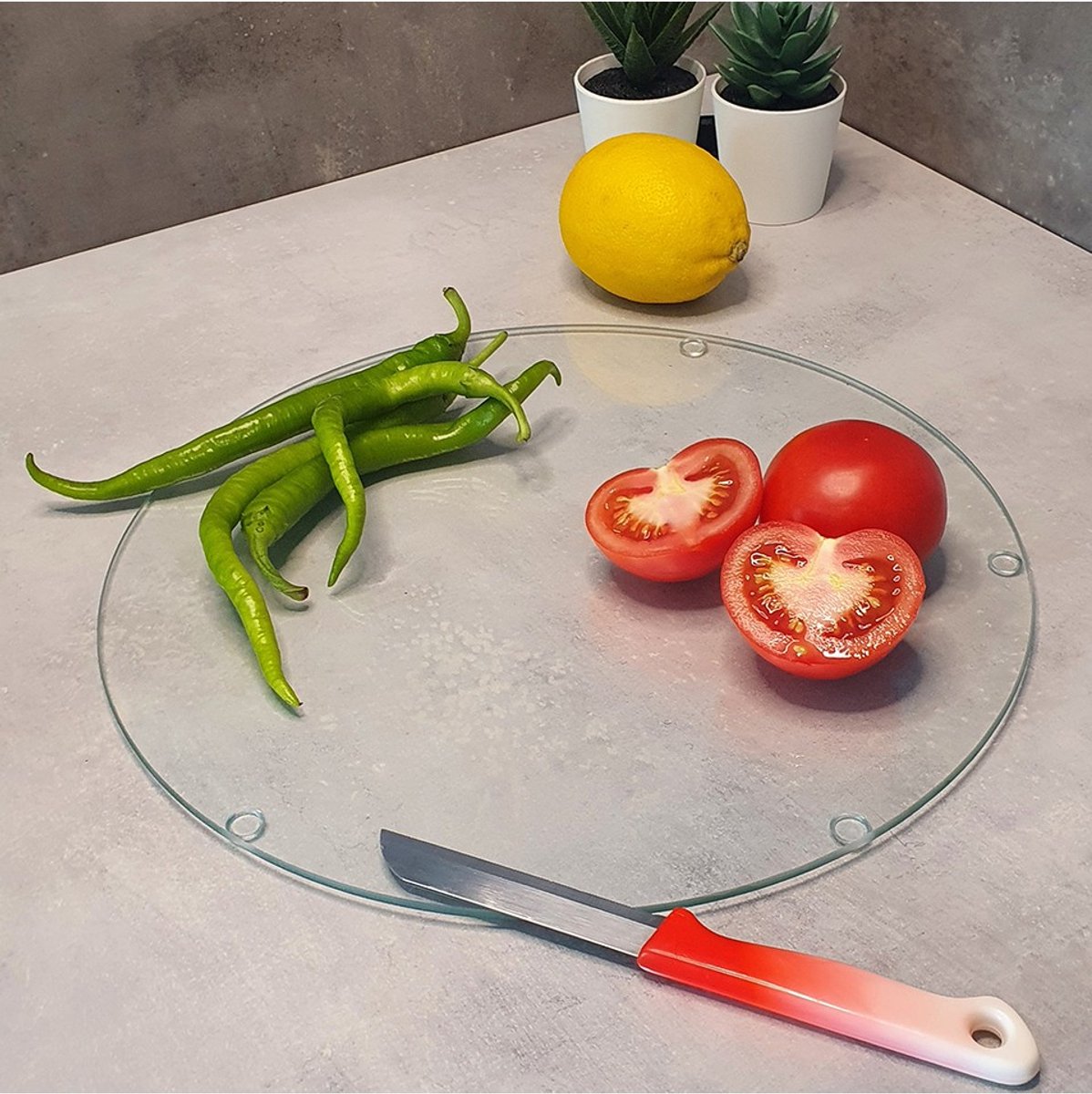 Transparant Tempered Glas Snijplank rond 32cm - Glassnijplank glazen