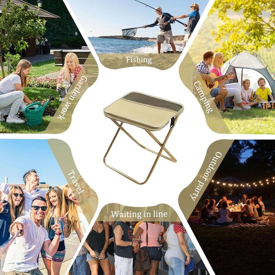 Opvouwbare kruk voor volwassenen - Draagbare rugzakstoel - Duurzaam en met hoog draagvermogen - Compact en lichtgewicht - Reis- en campingkruk - Inclusief opbergtas - Draagbare opvouwbare zitting - Khaki - Maat M — afbeelding 3