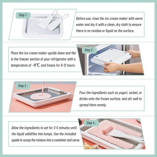 Multifunctionele Rolled Ice Cream Maker - IJsplaat voor Zelf ijs maken, DIY ijsrolletjes, bevroren yoghurt & frozen dessert - Huishoudelijke koude ijs pan voor thuisgebruik van Merkloos — afbeelding 4