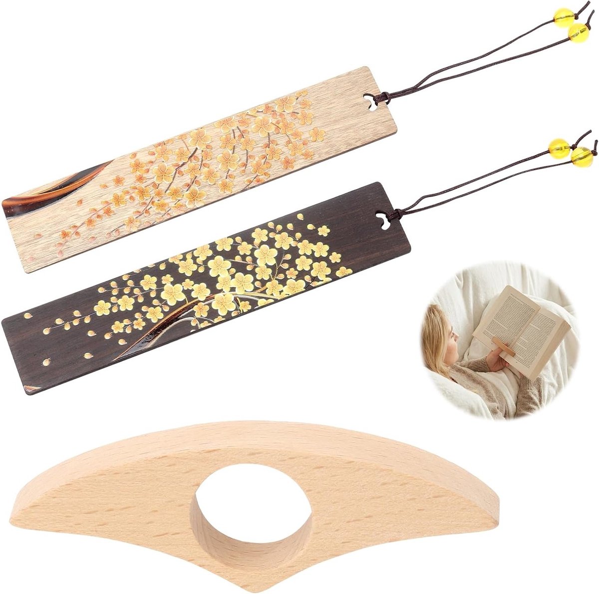 Set van Houten Boekenleggers, 2 Stuks met Houder, Perfecte Boekenaccessoires voor Lezers, Boekenliefhebbers en Studenten
