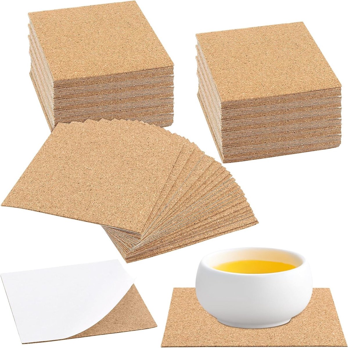 Set van 200 zelfklevende kurk vierkanten van 10 x 10 cm, 1 mm dik, ideaal voor knutselprojecten en coasters
