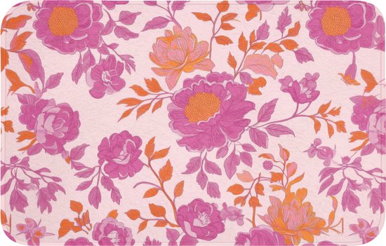 Badmat 80x50 cm - Antislip - Bloemenpatroon - Roze - Oranje - Bloemen - Badmatten voor badkamer - Badkamermat - Douchemat - Badkamer mat