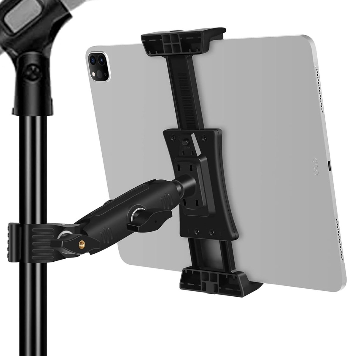 Verstelbare Microfoonstandaard met Tablet- en Telefoonhouder voor iPad, iPhone en Smartphones - 360° Rotatie en Compatibel met Diverse Tablets