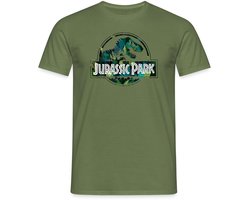 Jurassic Park Logo Met T-Rex Bladeren Ontwerp T-Shirt Heren