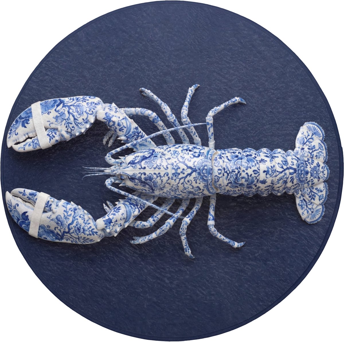 WC mat rond 70x70 cm - Antislip - Kreeft - Porselein - Delfts - Blauw - Toiletmat - Vloermat - Douchemat - Toilet tapijt - Toiletmatten
