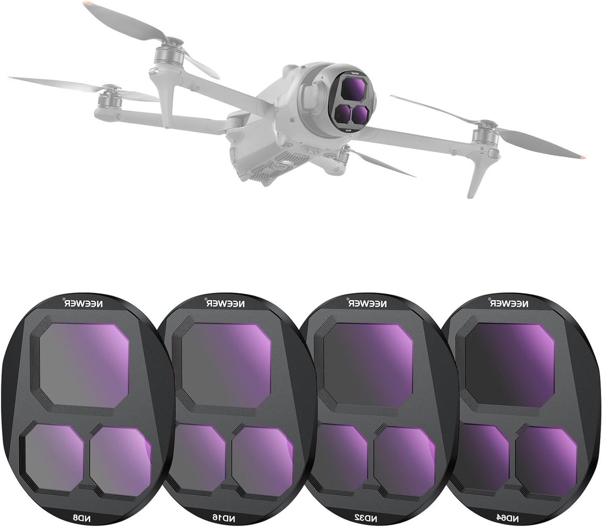 ND Filter Set voor DJI Mavic 4 Pro - 4 Stuks ND8/ND16/ND32/ND64, Multi-Coated Optisch Glas, Grijze Filters voor Drone Camera Lenzen met Magnetische Opbergdoos en Verbeterde Beeldkwaliteit