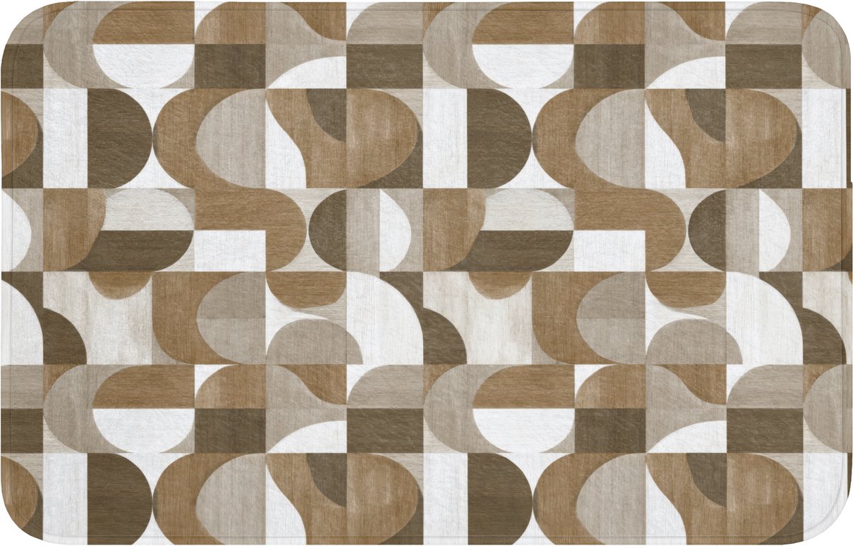 WC mat 80x50 cm - Antislip - Abstract - Retro - Bruin - Toiletmat - Vloermat - Douchemat -