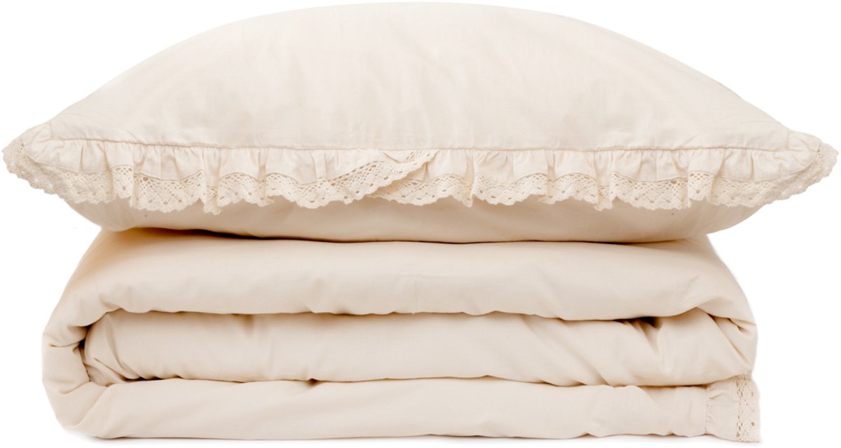 HOMLA - BEDDING - Beddengoed - Dekbedovertrek - Beige met Kanten - 160x200 cm
