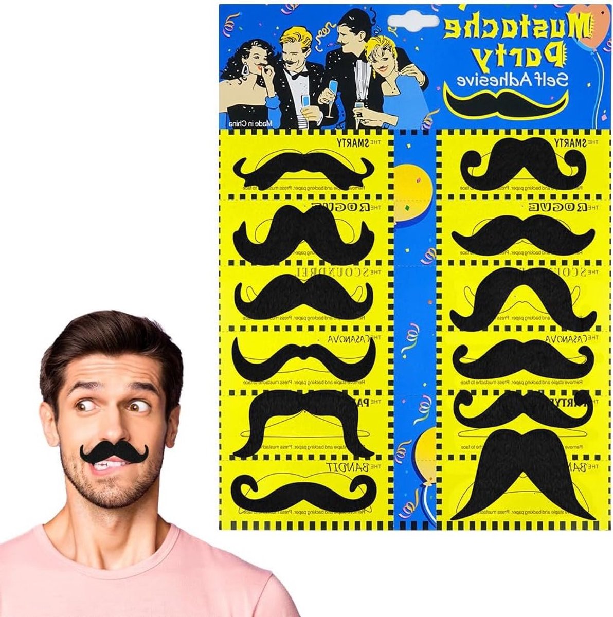 Set van 12/48 Stuks Zelfklevende Neppetjes en Baarden voor Feestjes, Verjaardagen en Halloween Kostuums