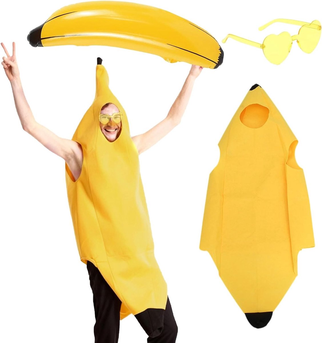 Grappig 3-delig Bananen Kostuum voor Mannen en Vrouwen, Perfect voor Halloween Feesten, Thema Evenementen en Verkleedpartijen