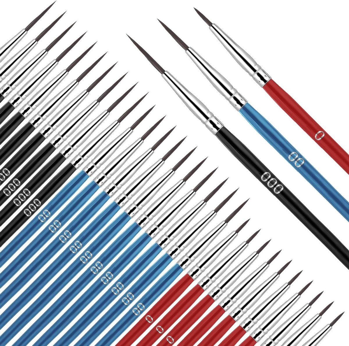 Set van 30 Fijne Penseelkwasten voor Details, Geschikt voor Acrylverf, Waterverf en Modelbouw