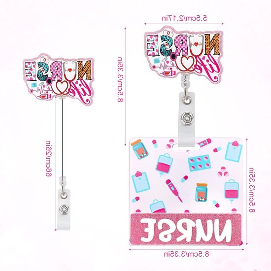 Set van Retractable Badge Reel met Badge Buddy Kaart - Grappige Roze ID Houder voor Verpleegkundigen, Ziekenhuiswerkers en Zorgprofessionals van Merkloos — afbeelding 5