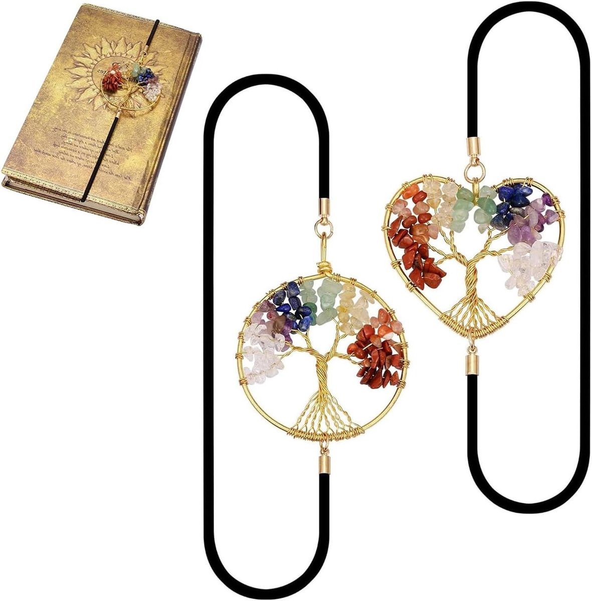 Set van 2 Vintage Metalen Boekenleggers met Kristallen Kralen - Unieke Accessoires voor Boekenliefhebbers, Cadeau voor Vrouwen, Mannen en Kinderen
