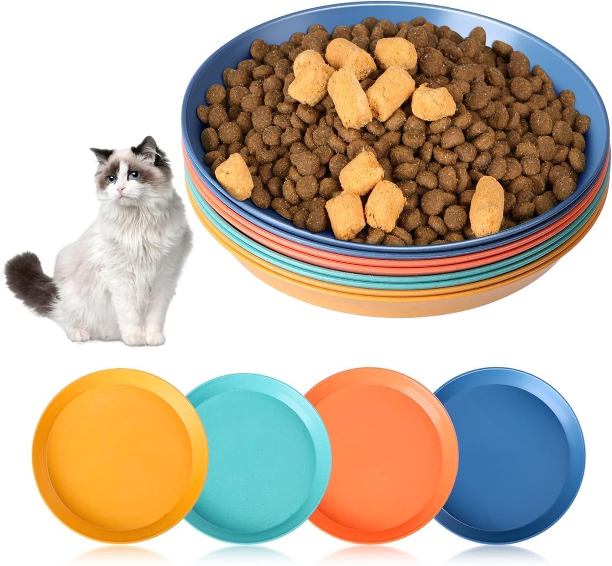 Set van 8 kattenbakken voor voedsel en water, 15 cm kattenvoerbak, kattenvoerdispenser, ideaal voor huisdieren
