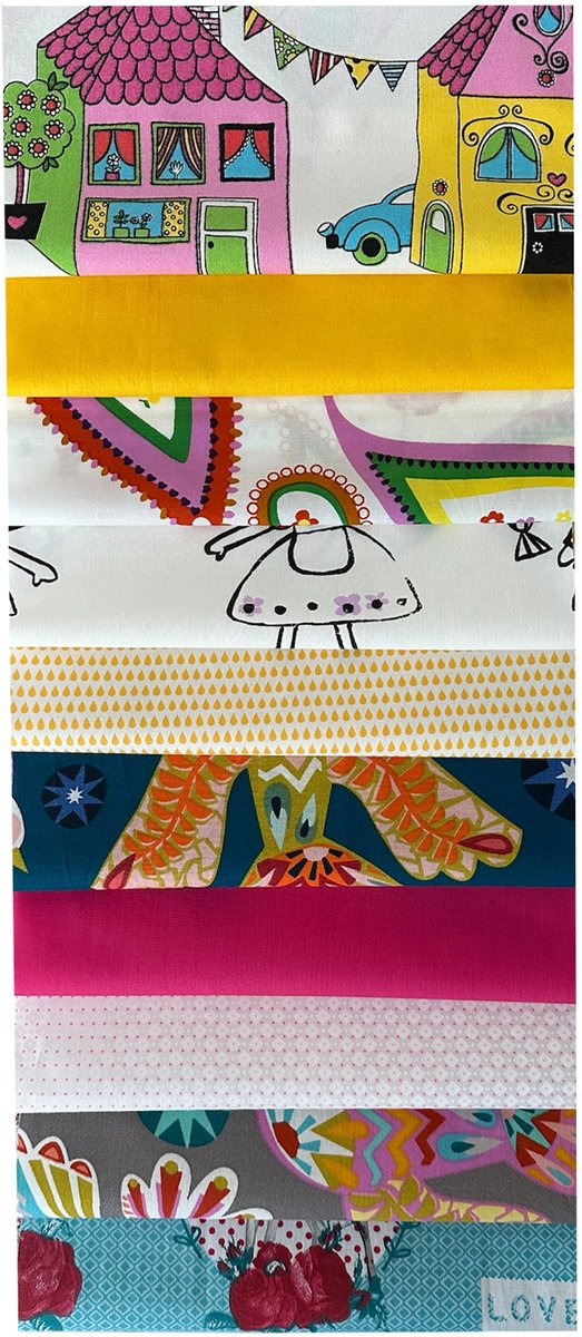BINK Bedding Stoffenlapjes 25x25 cm SUMMER – Set van 10 – vrolijke, frisse kleuren prints – 100% Katoen – Patchwork, Quilten, Handwerk & DIY
