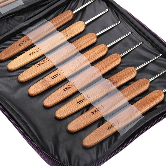 20-delige set haaknaalden in bamboe met handvat voor breien en haken van 1mm tot 10mm van Merkloos — afbeelding 4