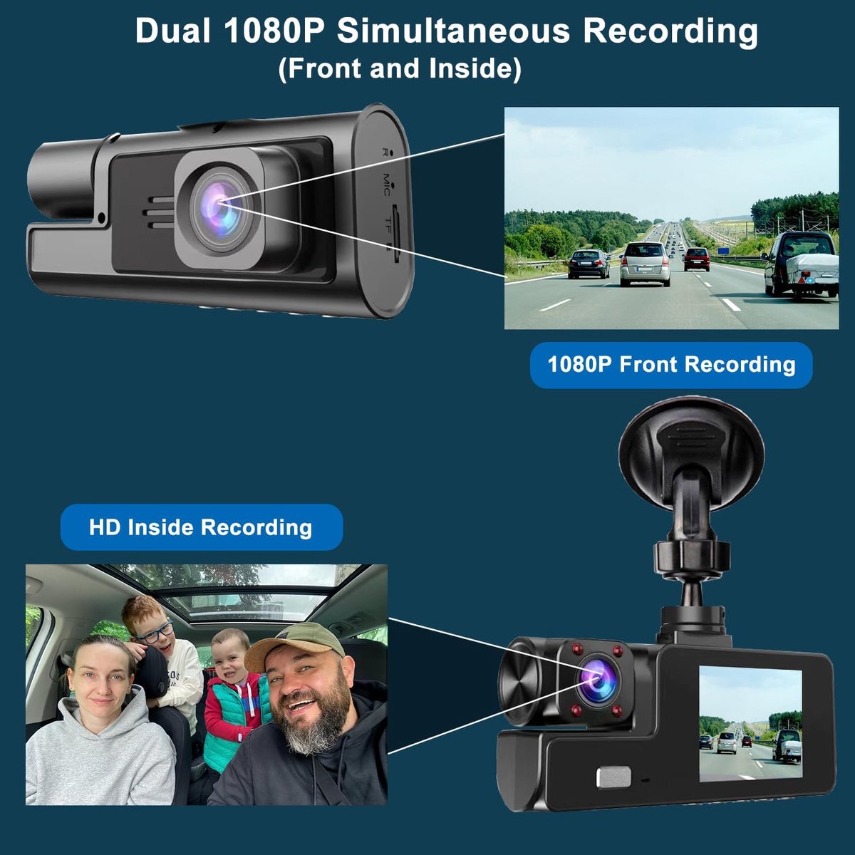 Dashcam - Dashcam voor auto - 1080P Dubbele Dashcam - 170° Groothoek Voertuigcamera - WDR, G-sensor - Loopopname, Nachtzicht – foto 5