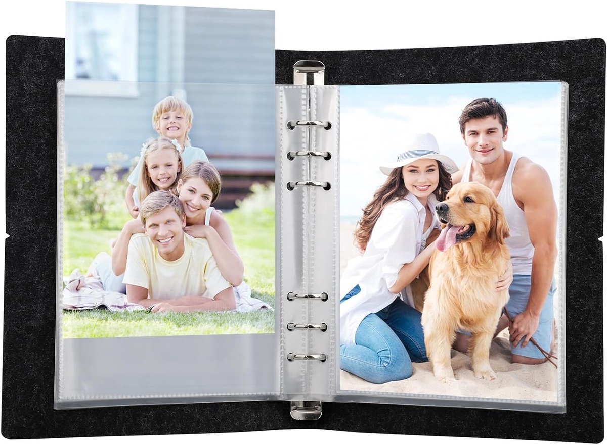 Fotoalbum met 30 Bladen en 60 Compartimenten, A5 Ringband met Duidelijke Hoezen en Dubbelzijdige Transparante Film voor Foto's en Documenten (geschikt voor 133 x 192 mm)