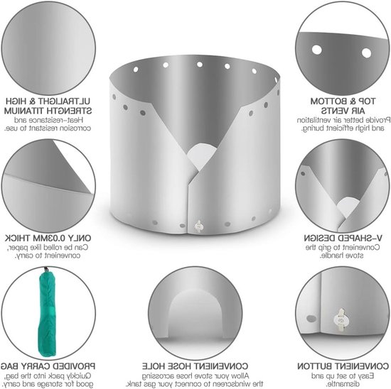 Ultralichte Titanium Camping Kookplaat met Windscherm en Bescherming - 15 cm voor Buitenactiviteiten van Merkloos — afbeelding 2