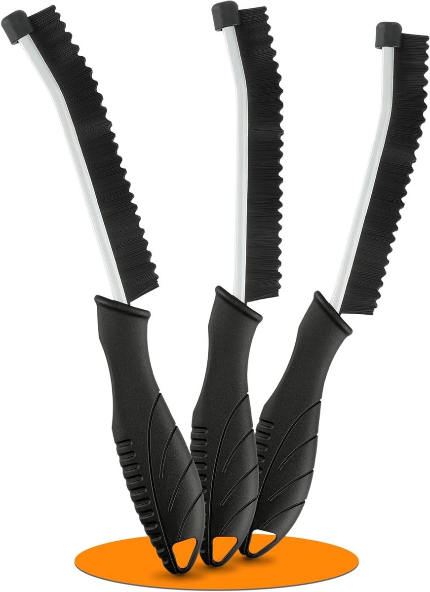 Set van 3 Harde Borstels voor het Schoonmaken van Tegels en Hoeken - Ergonomische Handgreep en Beschermende Case voor Keuken, Badkamer en Vloeren