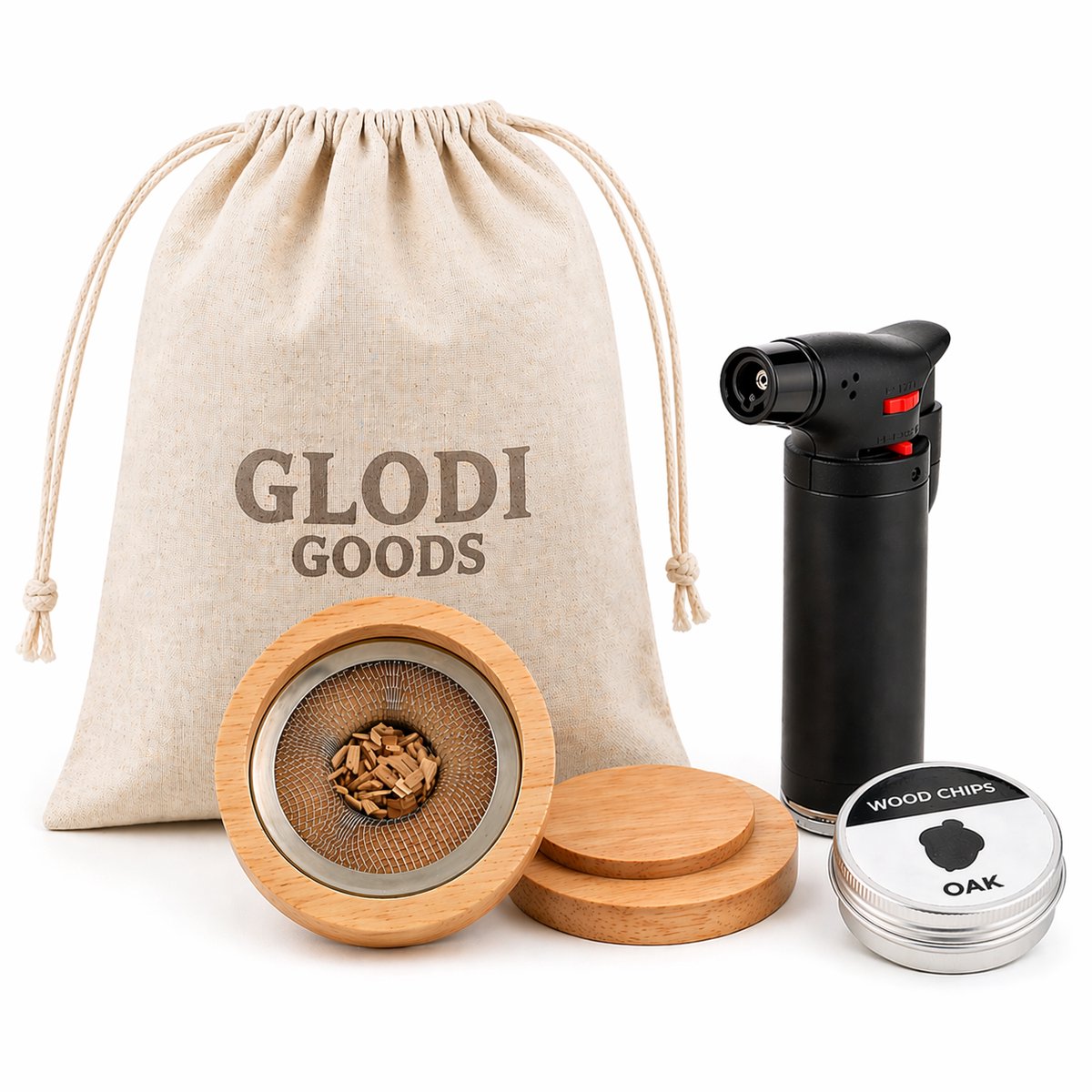 GLODI GOODS® Luxe Whiskey en cocktail smoker set 4-delig – rookmot rookpistool – whisky stones – roker cocktailset