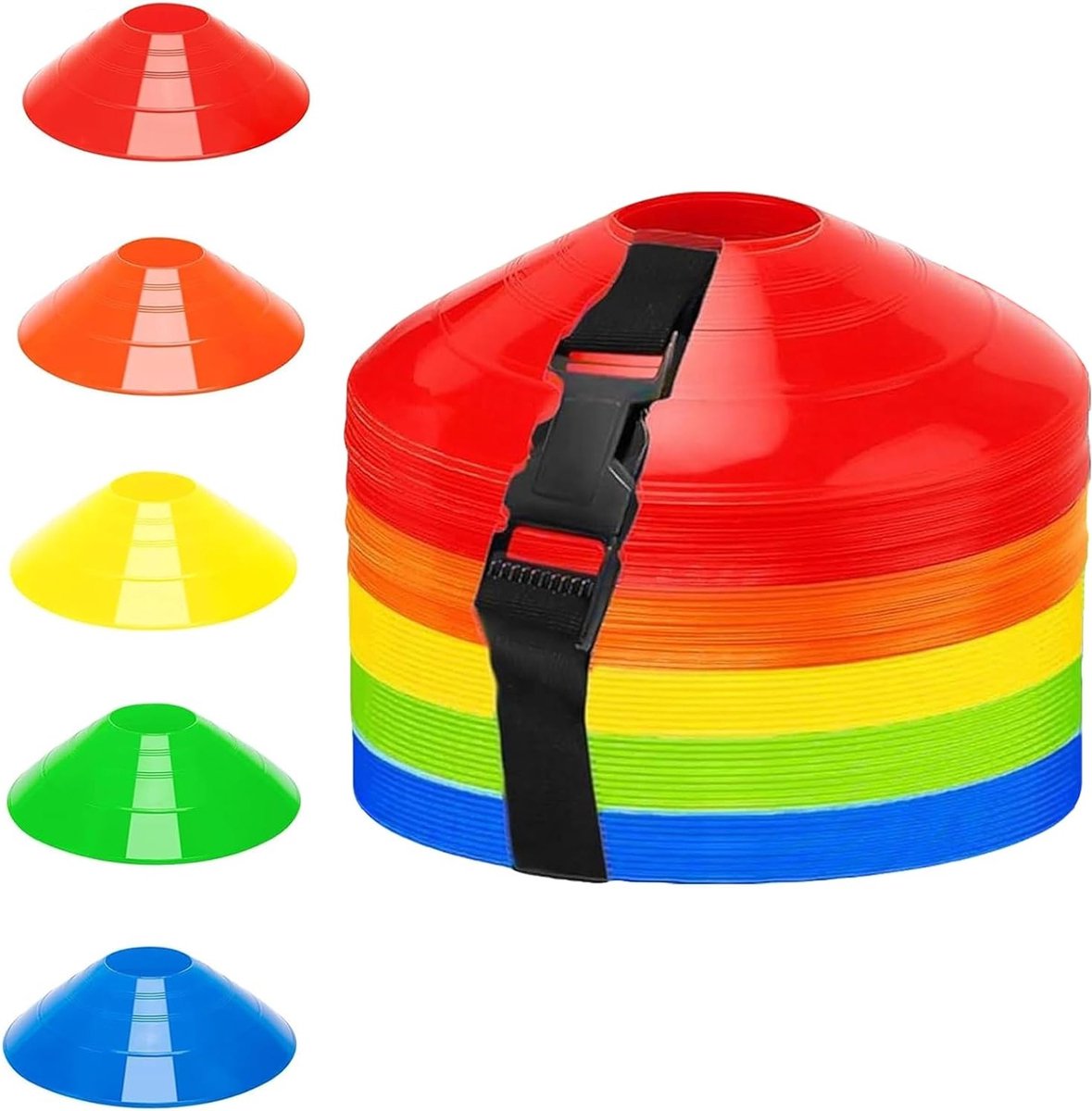 Set van 100 Voetbalpetten in 5 Kleuren voor Training, Markeringshats en Conen voor Atletiek