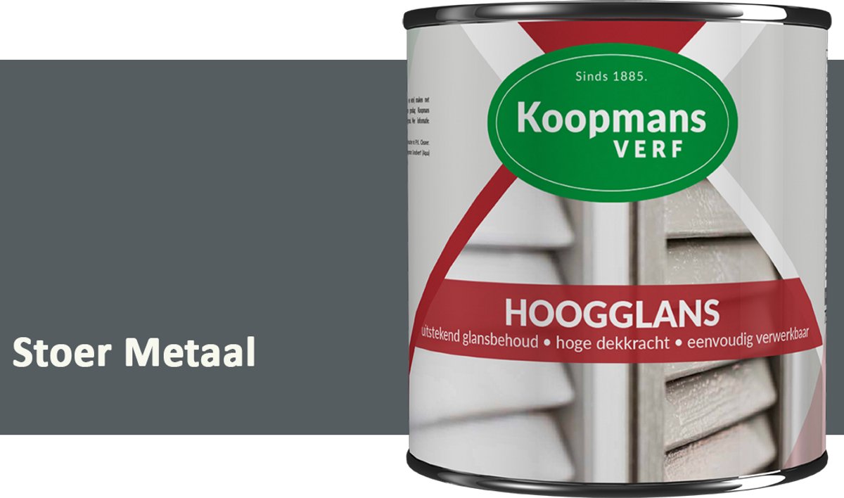 Koopmans Hoogglans Lakverf Binnen & Buiten – Voor Hout en Metaal – Krasvast – Hoge Dekkracht – Kozijnen, Deuren & Meubels – Stoer Metaal – 375 ml