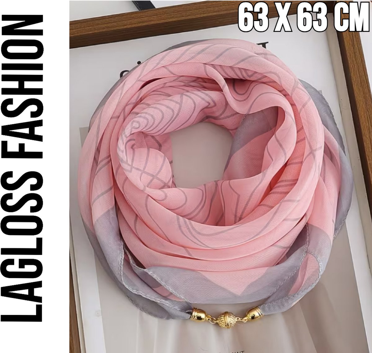 LaGloss® Vierkante Dames Sjaal Colsjaal Roze Met Magnetische Sluiting en Spiraalpatroon - Zomer/Lente/Herfst/Winter – Elegant – Praktisch – 63 x 63 cm