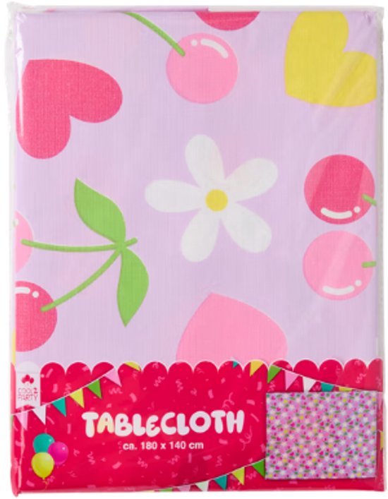 Feest Tafelkleed - 180 x 140 cm - Roze, hartjes, kersen, bloemen - Cool2Party Tafelkleed - Plastic | Wegwerp Tafelkleed - Tafelkleed vrolijke print