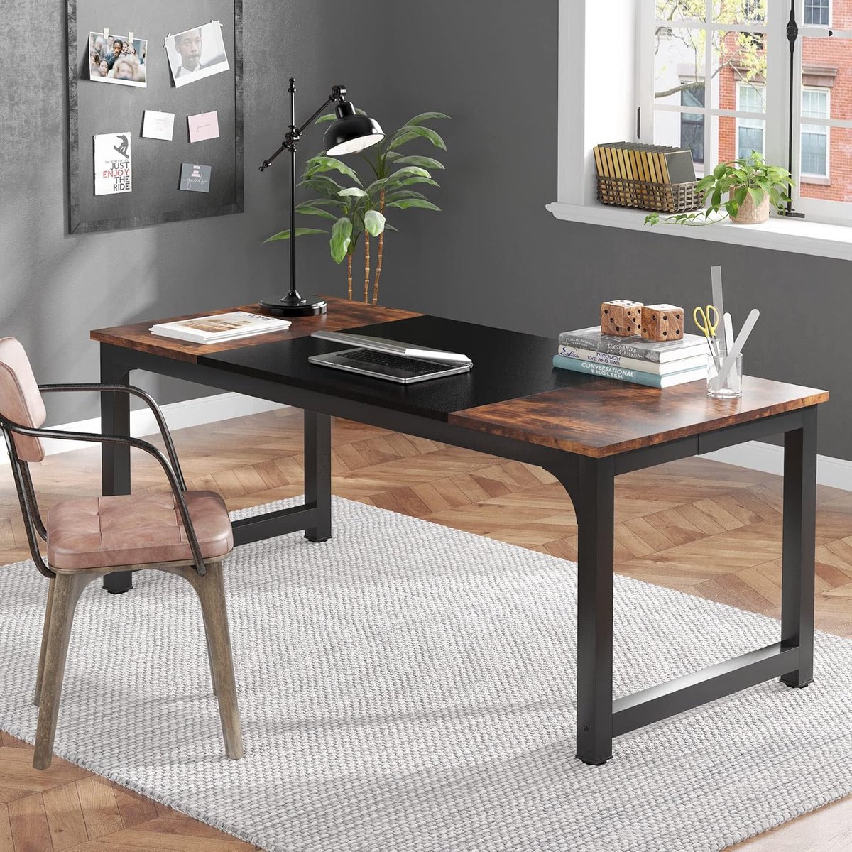 Bureau 180x80 cm Groot Computerbureau Industrieel Werkbureau Thuiskantoor Gaming Bureau Rustiek Bruin Zwart - Vermissen